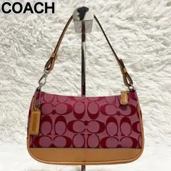 【希少カラー】コーチ　ハンドバッグ　アクセサリーポーチ　シグネチャー　キャンバス