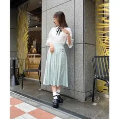 美品　axes femme ビット付チェックプリーツスカート グリーン M 上品のサムネイル