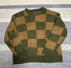 shesameブロックチェック柄 ニット セーター Lサイズ グリーン×ブラウン