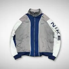 00sOLDNIKEトラックジャケットジャージ刺繍ロゴ グレーネイビー短丈古着