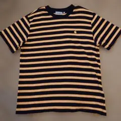 Carhartt ストライプ Tシャツ L ネイビー/イエロー