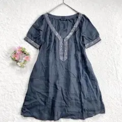 イタリア製 【120% lino】 リネン チュニック シャツ （M） ビジュー