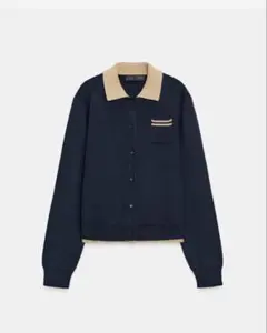 ZARA コントラストダブルレイヤーポロニットカーディガン