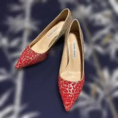 ブライダルシューズ ウェディング レッド ゴールド　ヒール　パーティ