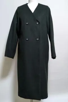 KBFノーカラーコートダークグリーン ダブルブロングコート