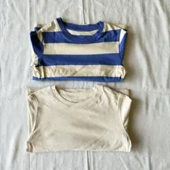 H&M 長袖Tシャツ 2枚セット ボーダー・ベージュ無地100cm