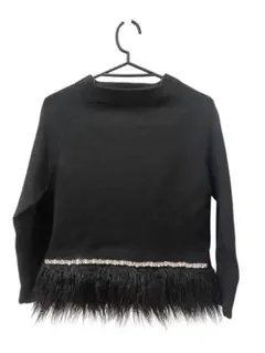 STRAWBERRY-FIELDS ニット 長袖 ファー ビジュー 黒