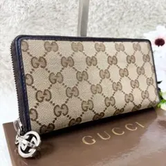 グッチ GGキャンバス インターロッキング チャーム ブラウン