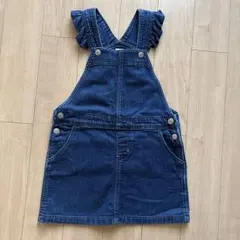 フリル付きダークデニムジャンバースカート　プチバトー　110サイズ