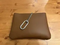 カラビナ付き レザーポーチ風 小物入れ ブラウン バッグインポーチ