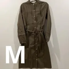 【ワンピース／M】ブラウン　レース、ウエスト紐付き