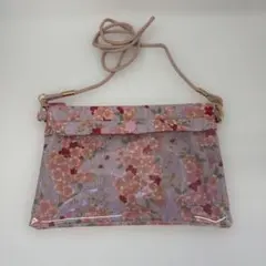 スマホポーチ　和柄　花柄　薄紫　スマホショルダー　お散歩用ポーチ　お祭りポーチ