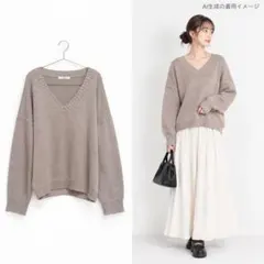 GRL Vネック ニット 長袖 グレージュ