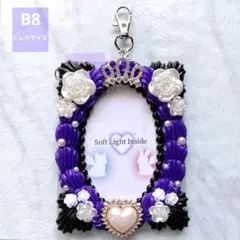 【B8】トレカケース ホイップデコ 硬質ケース 推し活 丸枠 黒×紫 薔薇 王冠