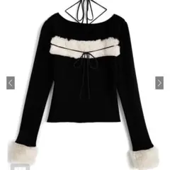 GRL ファーホルターネックリボンニットトップス ru1387 ブラック