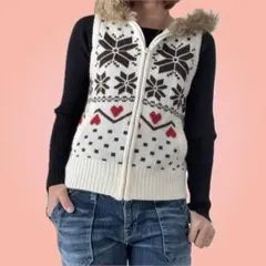 Y2K ギャル　ファー付き　フード　ベスト　ジップアップ