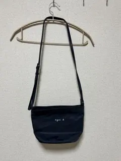 agnès b. ショルダーバッグ ポシェット ナイロン レザー ブラック 黒