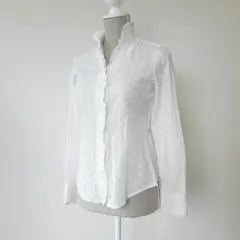 Paul Smith　ポール・スミス　総刺繍ホワイト長袖シャツ　フリル