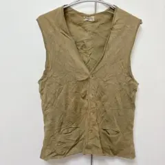 ヴィンテージ ニットベスト 雰囲気系 カーキ 古着 重ね着　レディースM相当