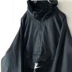 ナイキ NIKE ロゴ ハーフジップ ナイロンジャケット L ブラック黒 古着