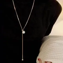 ネックレス ロング パール ラリエット ゴールド シンプル 上品 高見え 韓国