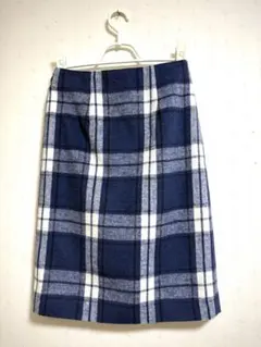 ELVENCE DEUX チェック柄 タイトスカート ブルー系 バックジップ