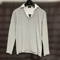グレー Vネック 重ね着風 ￼長袖カットソー Mサイズ