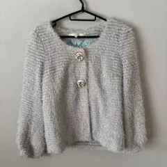 chesty グレー　薄手　シャギー　ニット　ジャケット ノーカラーのサムネイル