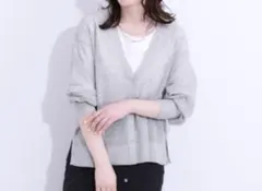 【洗える】ナチュラルなシアー感が魅力 Vネックカーディガン　ライトグレー　M春夏
