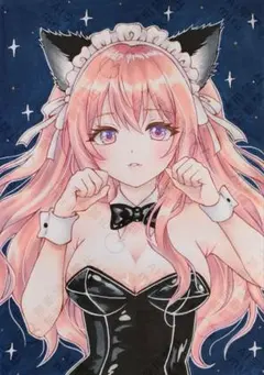 オリジナルイラスト アナログイラスト 色紙 バニーガール 女の子