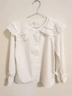 SHEIN 丸襟フリル付き 長袖ブラウス 白 120