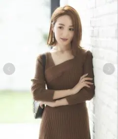 VIS 【星玲奈さんコラボ】アシンメトリーワイドリブプルオーバー ブラウン S