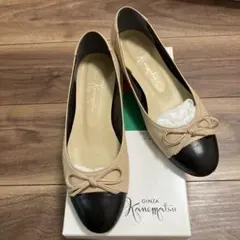 【美品】銀座かねまつ バイカラー バレエシューズ　23.5 箱付き