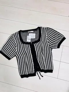 EMS EXCITE スクエア柄ニットプルオーバートップス