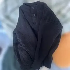 ヘンリーネック ニット セーター ブラック