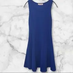 USA製 フレアワンピース ロイヤルブルー ノースリーブ ワッフル エンボス生地