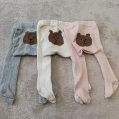 クマ刺繍リブ編みレギンス3色セット