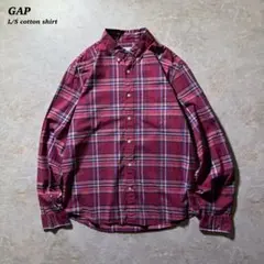 GAP L/S cotton shirt古着タータンチェックLレッド系アメカジ赤
