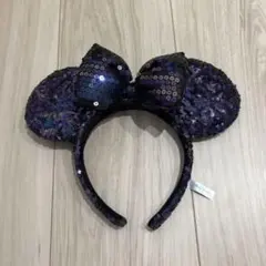 ミニー　カチューシャ 黒紫 スパンコール