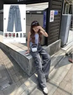 【完売品】ワイドデニムカーゴパンツ[nh83] GRLのサムネイル