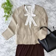 オフィスカジュアル ノーカラージャケット ベージュ 42 大きめ セレモニー