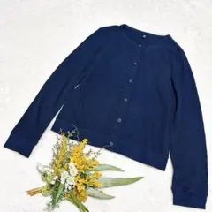 【ユニクロ】UNIQLO ミニワッフルカーディガン（長袖） ブルー M ○