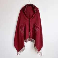 ストール　ワインレッド フリンジ付き