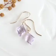 ✿SALE✿ 14kgf ピンクアメジスト ダイヤカット1粒ピアス*イヤリング可