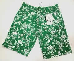 【新品/送料込】Ｍ★GREEN 花柄デザイン ハーフパンツ★