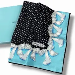 美品 Tiffany ティファニー スカーフ シルクリボン ロゴ ビンテージ