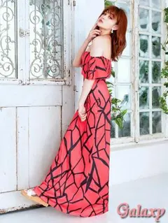 6955G*ライン柄*フリルオフショル*マーメイド*マキシリゾートワンピース