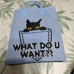 水色 猫デザイン ショルダーバッグ