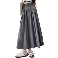 スカート ロング 夏 フレアスカート マキシ丈 ポケット付き 薄手 通勤 普段着