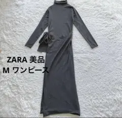 ZARA 美品 ザラ ワンピース タートルネック リボン M ロング 長袖 無地